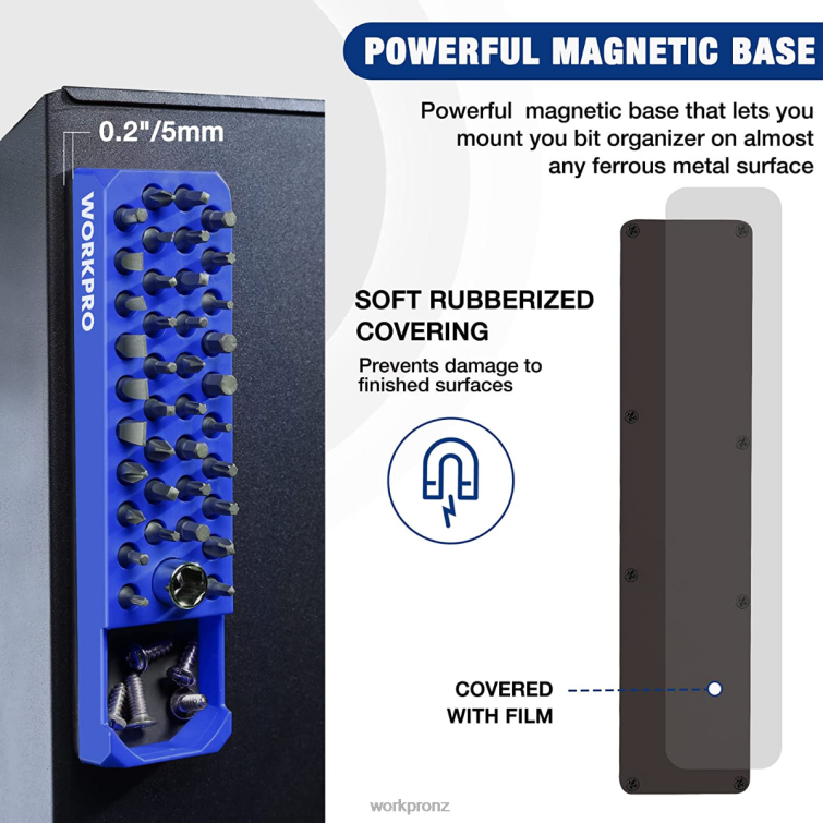Magnetic Hex 39 Hole Screwdriver Drill Bit Organizer for 1/4 Inch Hex Bit & Drive Bit Adapter 8884L132 Red/Blue WORKPRO Tool