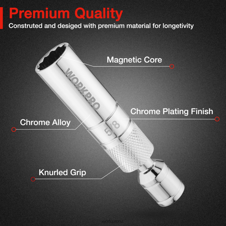 Magnetic Swivel Spark Plug With Thin Wall Socket 8884L147 Helpful WORKPRO Tool