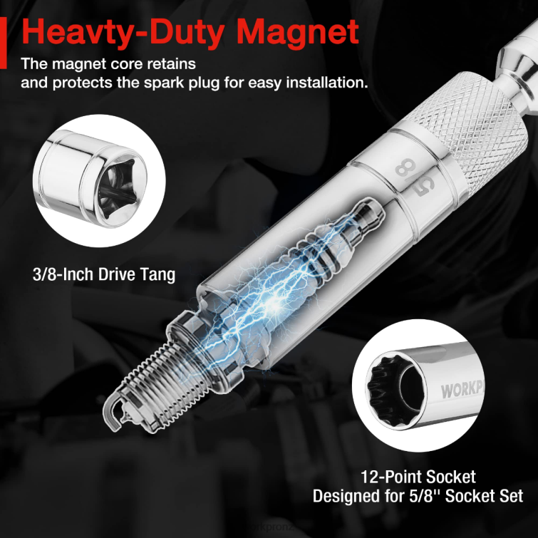 Magnetic Swivel Spark Plug With Thin Wall Socket 8884L147 Helpful WORKPRO Tool