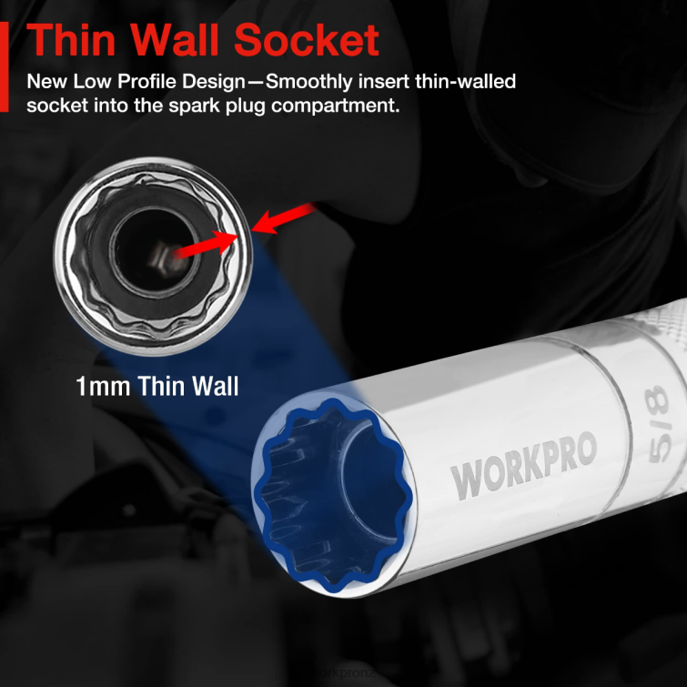 Magnetic Swivel Spark Plug With Thin Wall Socket 8884L147 Helpful WORKPRO Tool