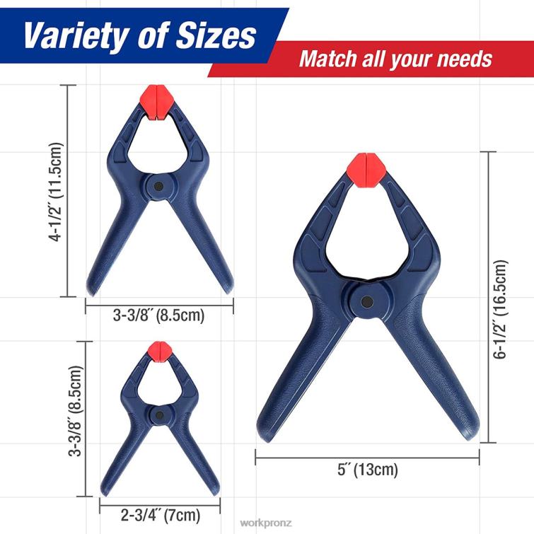 16 Pcs Nylon Spring Clamp Set for Woodworking Photography Studios and DIY Works 8884L119 Blue WORKPRO Tool