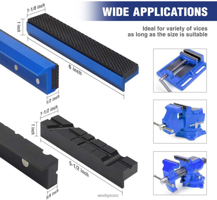 2-Pair Vise Jaw Pads, Magnetic Vise Jaw Covers Protectors, Multi-Groove Jaw Pads, and Aluminum Pads Set 8884L117 Morden WORKPRO Tool