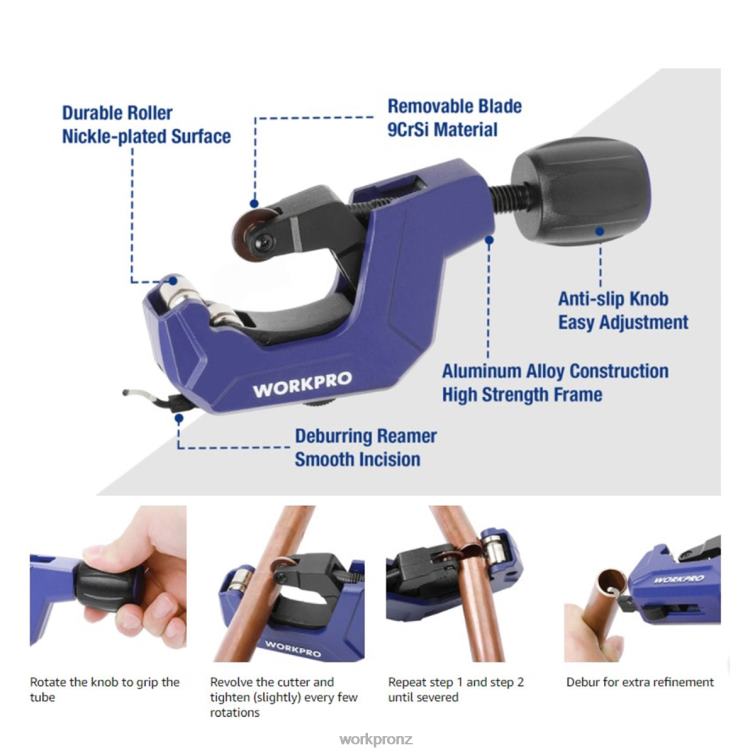 Tubing Cutter, 1/8 to 1-1/8inch Tube Cutter, Heavy Duty Pipe Cutter for Thin Copper PVC Aluminum Pipes 8884L153 Useful WORKPRO Tool