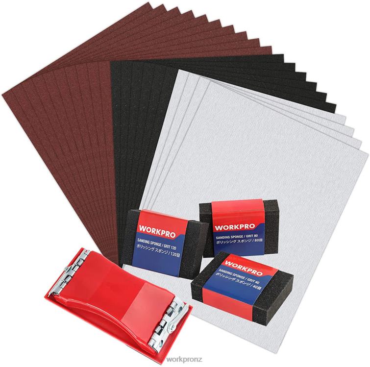 24 Packs of Sandpaper 80-600 Assorted Grit with Holder 8884L150 Helpful WORKPRO Tool