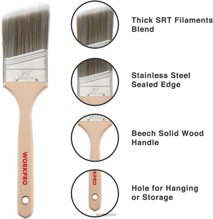 Paint Brushes Set, 5 Pcs Professional Flat and Angle Sash Paint Brush with Wood Handle 8884L151 Morden WORKPRO Tool