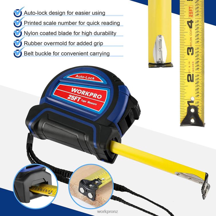 Auto-Lock Tape Measure 25 FT 8884L111 Useful WORKPRO Tool