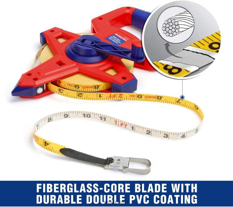 Open Reel Tape Measure with Double Nylon Coated Fiberglass Blade, 100 Feet 8884L109 New WORKPRO Tool