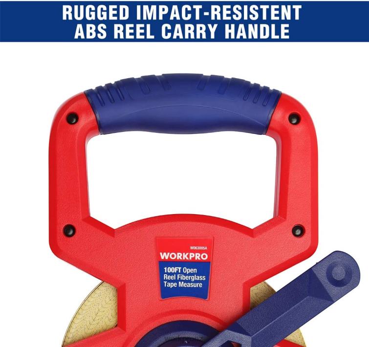 Open Reel Tape Measure with Double Nylon Coated Fiberglass Blade, 100 Feet 8884L109 New WORKPRO Tool