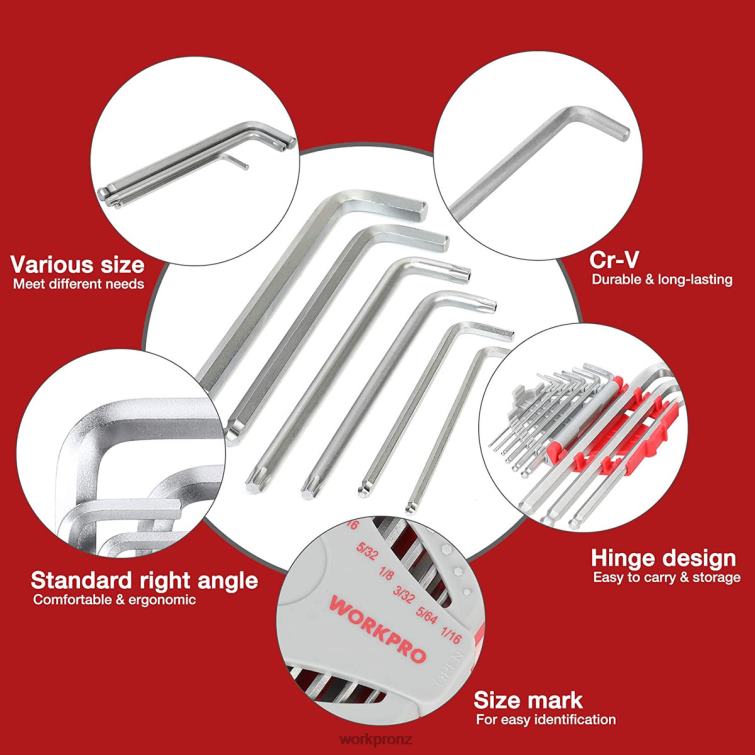 27 Pcs Long Arm Ball End Allen Wrench Set for Excellent Grip and Torque Transfer 8884L62 Useful WORKPRO Tool