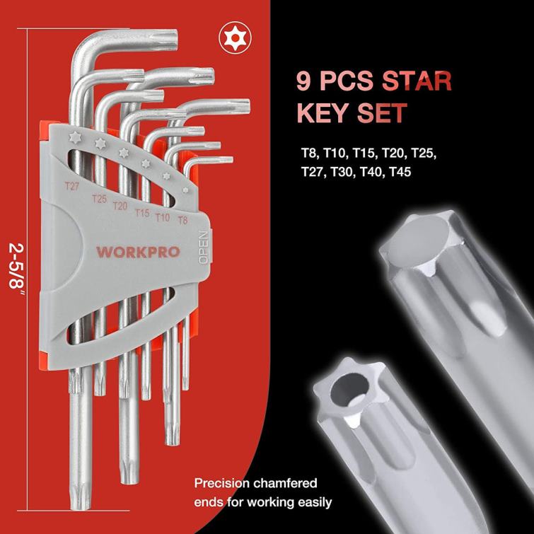 27 Pcs Long Arm Ball End Allen Wrench Set for Excellent Grip and Torque Transfer 8884L62 Useful WORKPRO Tool