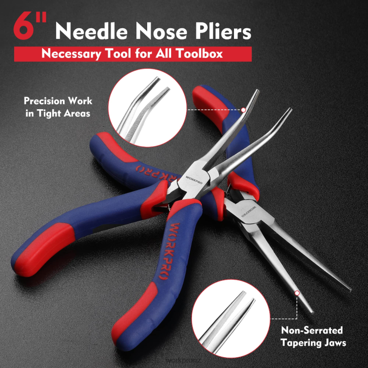 2-Pcs Mini Needle Nose Pliers Set, Long Nose Pliers, Bent Nose Pliers 8884L73 Morden WORKPRO Tool