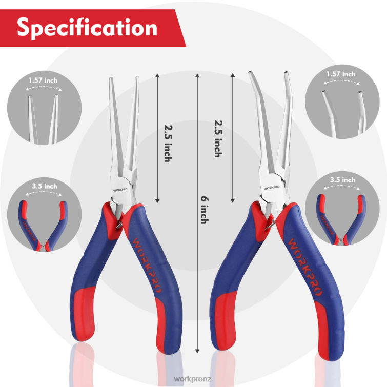 2-Pcs Mini Needle Nose Pliers Set, Long Nose Pliers, Bent Nose Pliers 8884L73 Morden WORKPRO Tool
