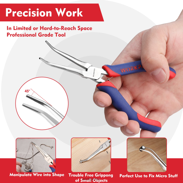 2-Pcs Mini Needle Nose Pliers Set, Long Nose Pliers, Bent Nose Pliers 8884L73 Morden WORKPRO Tool