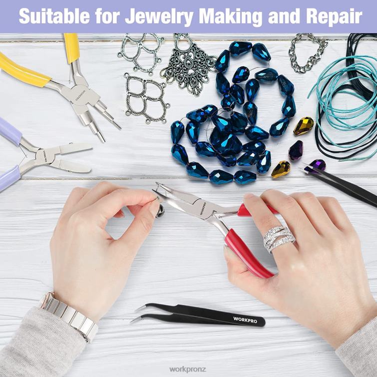 5 Pcs Jewelry Pliers, Jewelry Tools Includes 6 IN 1 Wire Loop Pliers, Nylon Nose Pliers, Bent Nose Pliers, Pointed Tweezers, Curved Tweezers 8884L75 Useful WORKPRO Tool