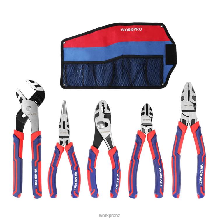 5 Pcs Premium Cr-V Construction Pliers Set with Storage Pouch 8884L66 Useful WORKPRO Tool