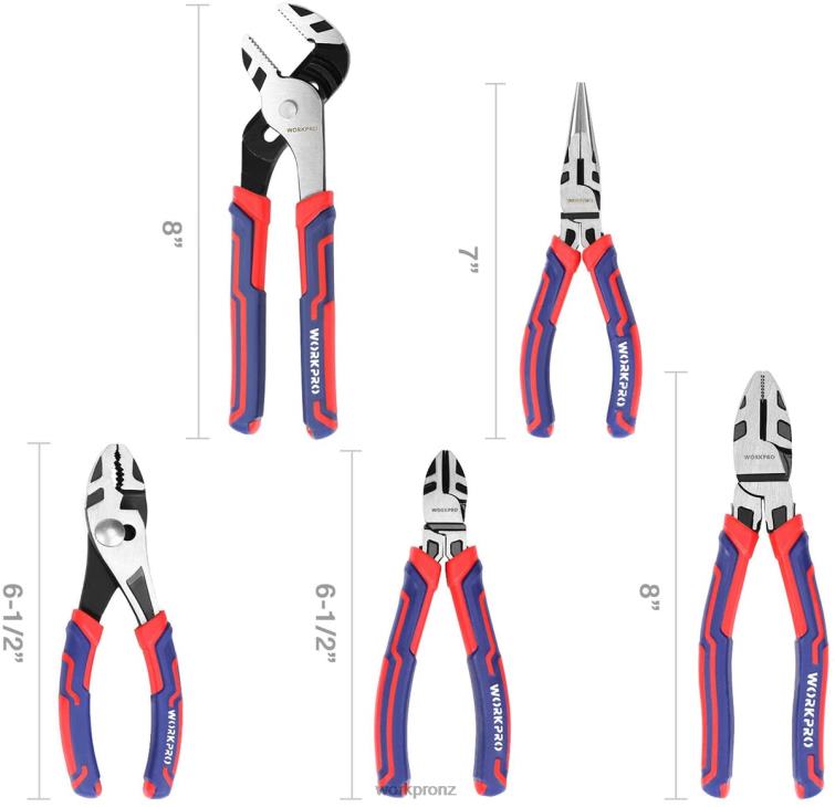 5 Pcs Premium Cr-V Construction Pliers Set with Storage Pouch 8884L66 Useful WORKPRO Tool