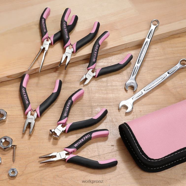 6 Pcs Mini Pliers Set with Pouch 8884L65 Pink WORKPRO Tool