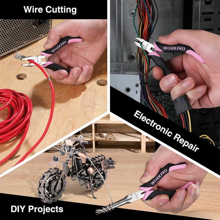 6 Pcs Mini Pliers Set with Pouch 8884L65 Pink WORKPRO Tool