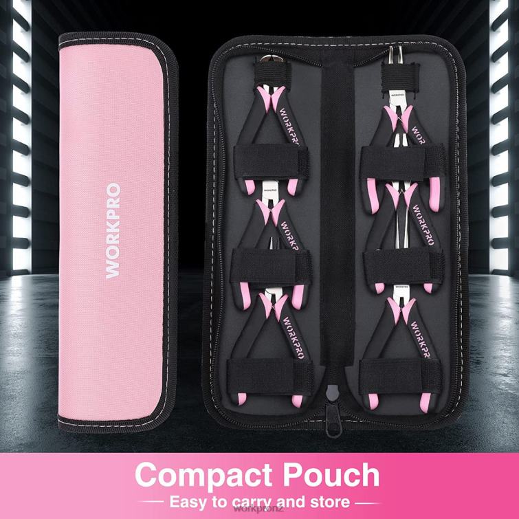 6 Pcs Mini Pliers Set with Pouch 8884L65 Pink WORKPRO Tool