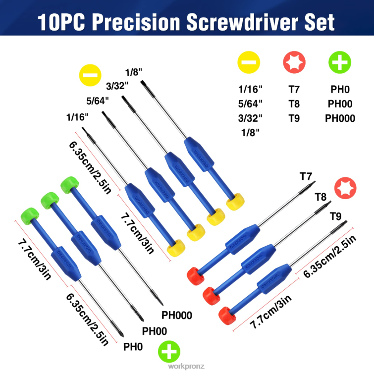 10-Pcs Precision Screwdriver Set with Case, Phillips, Slotted, Torx Star, Magnetic Screwdriver Repair Tool Kit, Non-Slip Grip 8884L103 New WORKPRO Tool