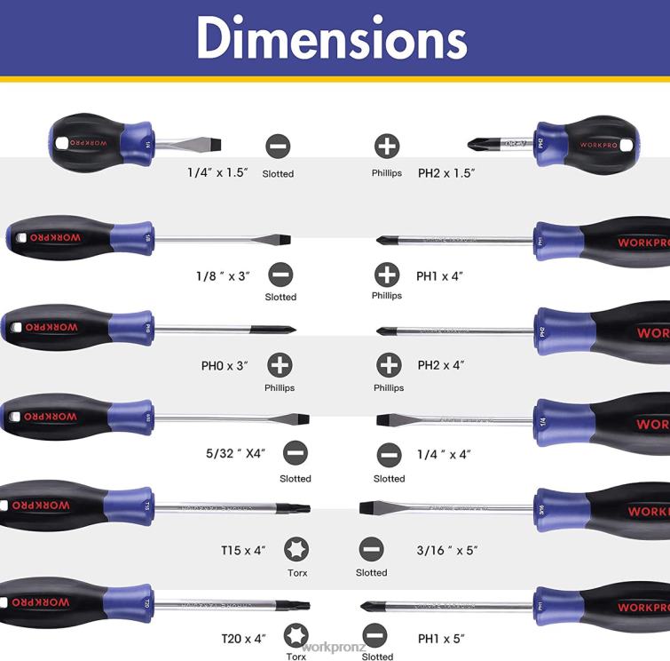12 Pcs Magnetic Screwdrivers Set with Organizer Flat for Industrial Household Mechanics Repair 8884L99 New WORKPRO Tool