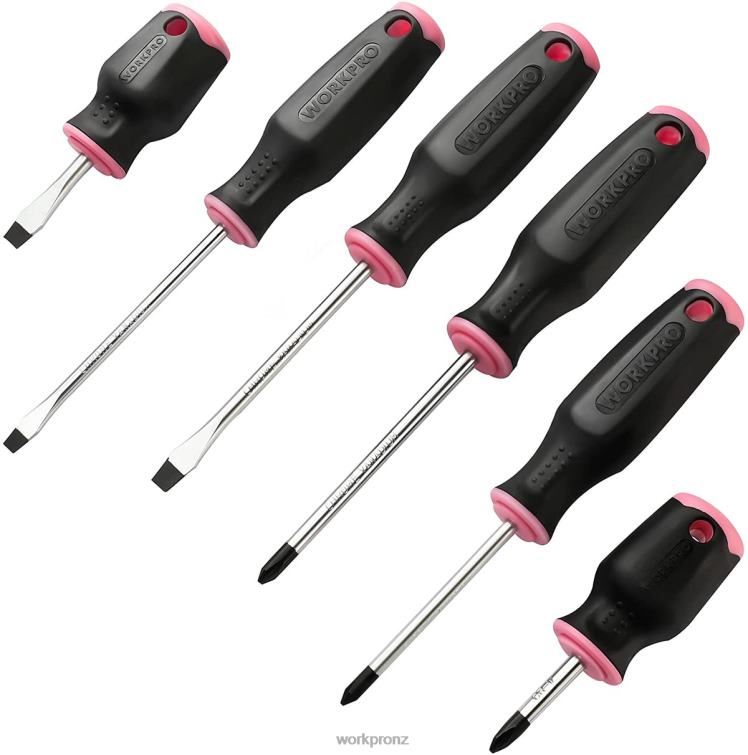 6 Pcs Magnetic Screwdrivers Set 8884L244 Pink WORKPRO Tool