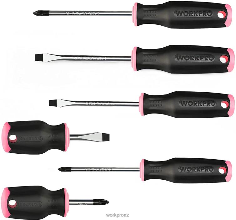 6 Pcs Magnetic Screwdrivers Set 8884L244 Pink WORKPRO Tool