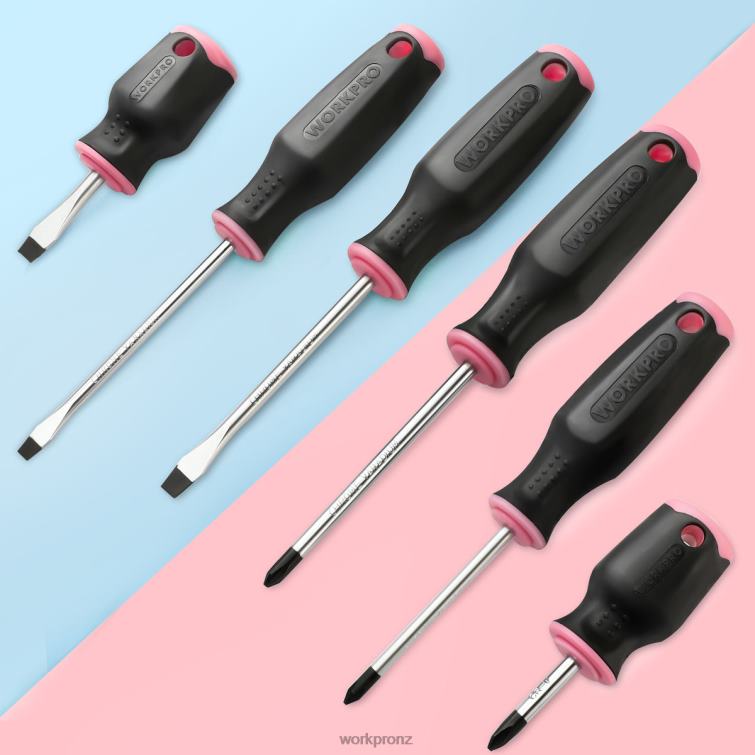 6 Pcs Magnetic Screwdrivers Set 8884L244 Pink WORKPRO Tool