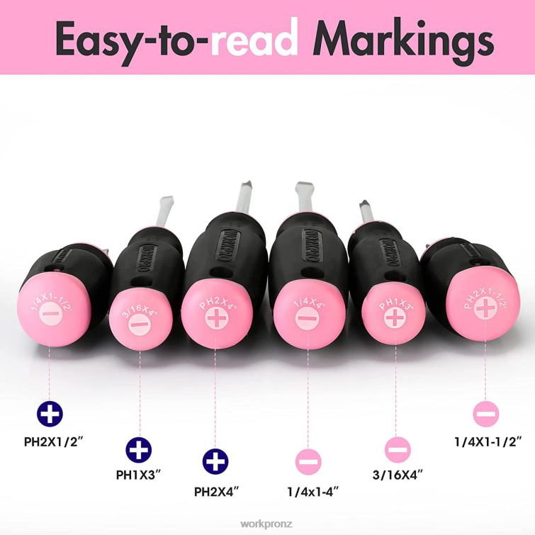 6 Pcs Magnetic Screwdrivers Set 8884L244 Pink WORKPRO Tool
