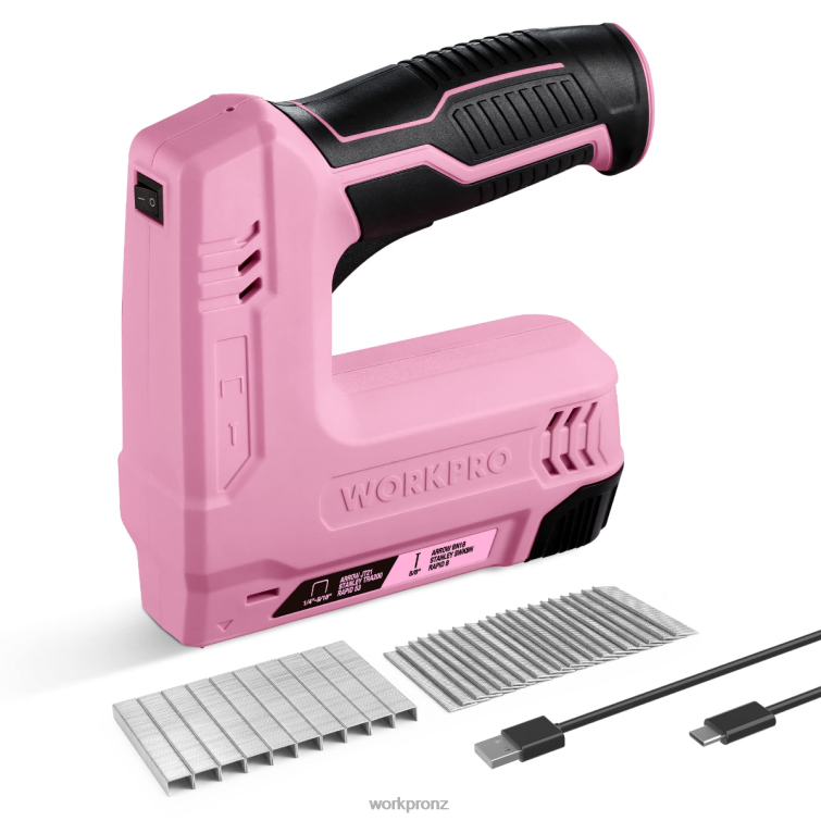 3.6V 2.0Ah Battery Powered Electric Cordless 2-in-1 Staple and Nail Gun 8884L265 Pink/Gray WORKPRO Tool
