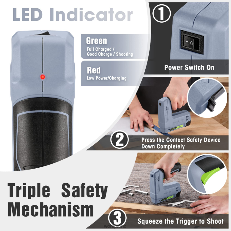 3.6V 2.0Ah Battery Powered Electric Cordless 2-in-1 Staple and Nail Gun 8884L265 Pink/Gray WORKPRO Tool