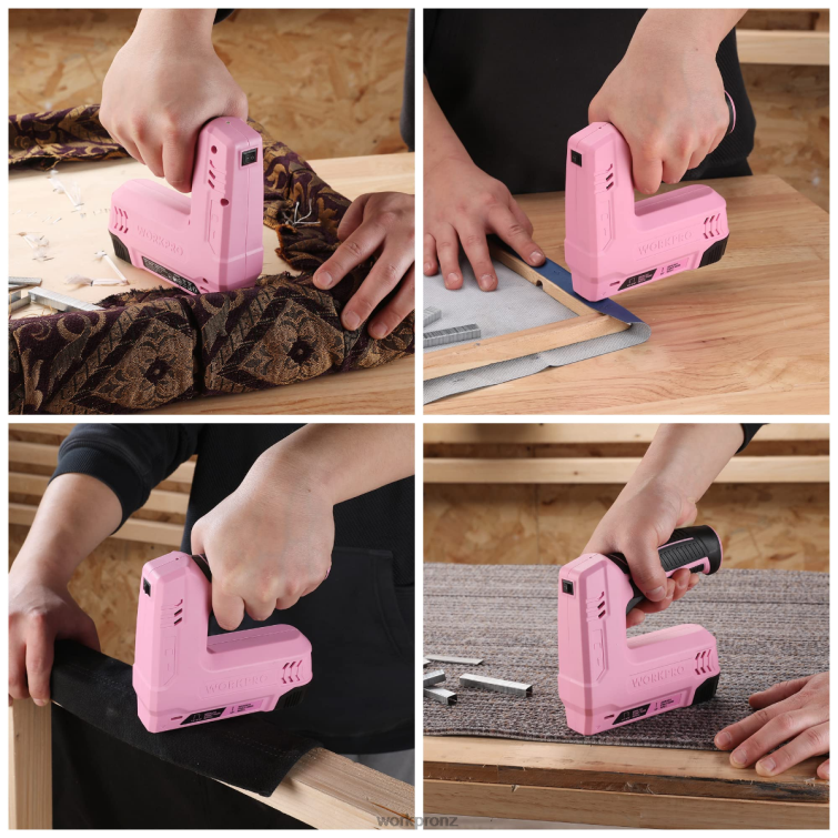3.6V 2.0Ah Battery Powered Electric Cordless 2-in-1 Staple and Nail Gun 8884L265 Pink/Gray WORKPRO Tool
