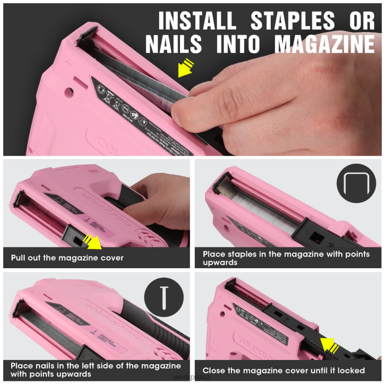 3.6V 2.0Ah Battery Powered Electric Cordless 2-in-1 Staple and Nail Gun 8884L265 Pink/Gray WORKPRO Tool