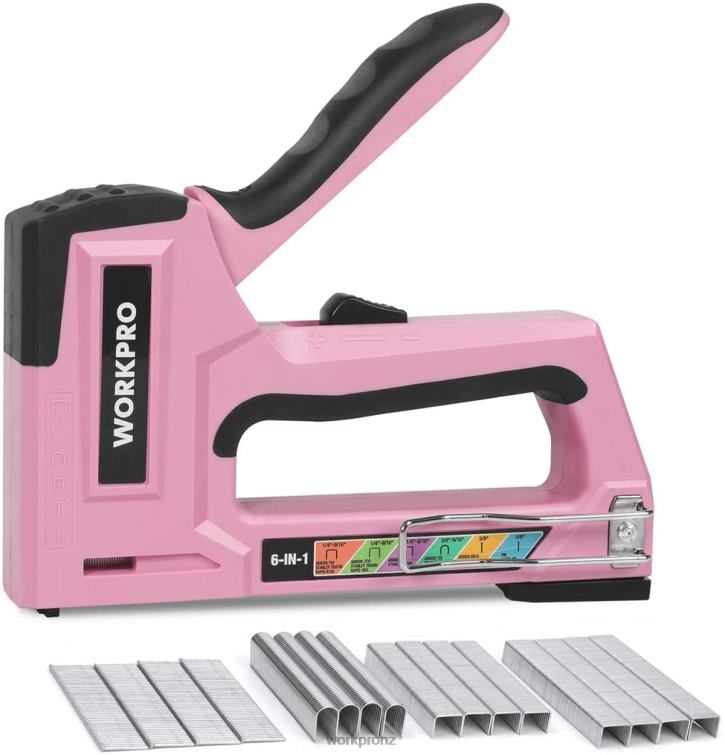 6-in-1 Manual Brad Nailer Upholstery Stapler Nail Gun 8884L59 Pink/Grey WORKPRO Tool