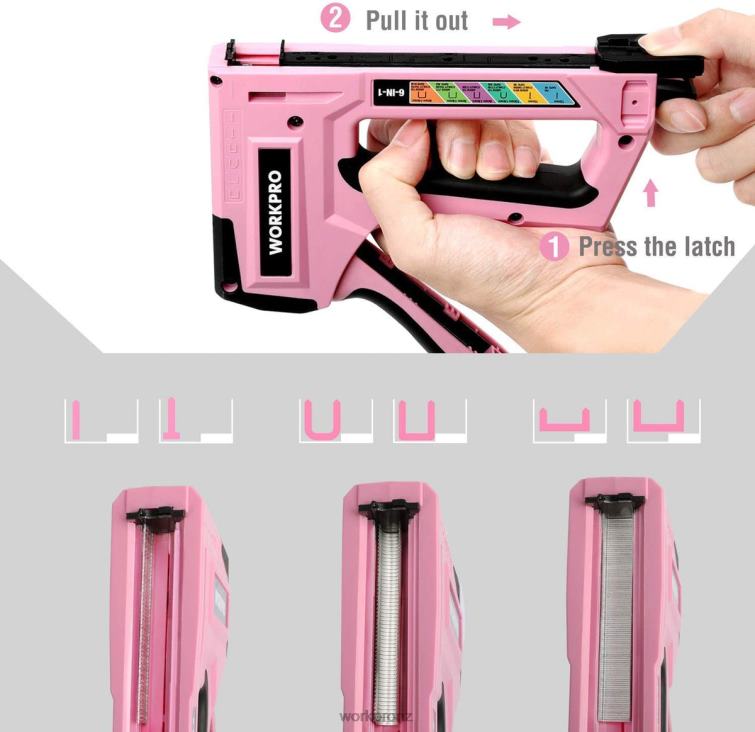 6-in-1 Manual Brad Nailer Upholstery Stapler Nail Gun 8884L59 Pink/Grey WORKPRO Tool