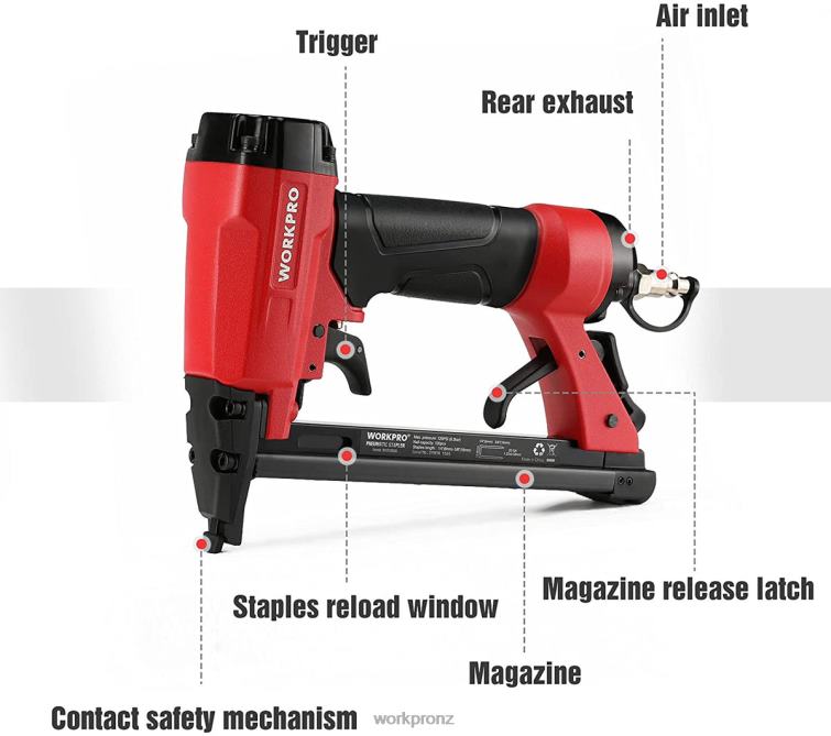Pneumatic 20 Gauge Staple Gun for Carpentry Woodworking and DIY Projects 8884L61 Useful WORKPRO Tool