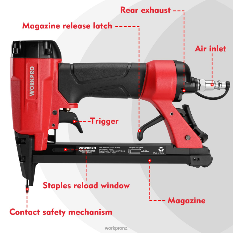 Pneumatic Staple Gun, 8016/7116 Upholstery Stapler 8884L182 Morden WORKPRO Tool