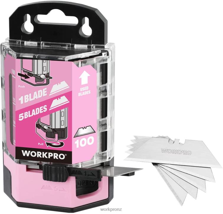 100 Pcs SK5 Carbon Steel Utility Knife Blades Replacement with Dispenser 8884L49 Red/Pink WORKPRO Tool