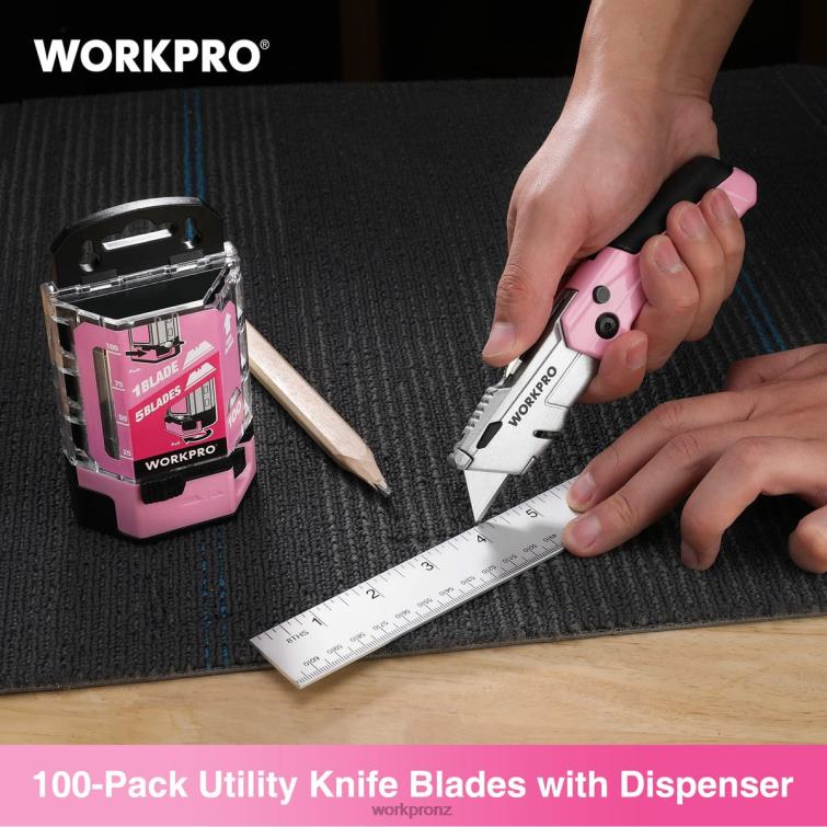 100 Pcs SK5 Carbon Steel Utility Knife Blades Replacement with Dispenser 8884L49 Red/Pink WORKPRO Tool