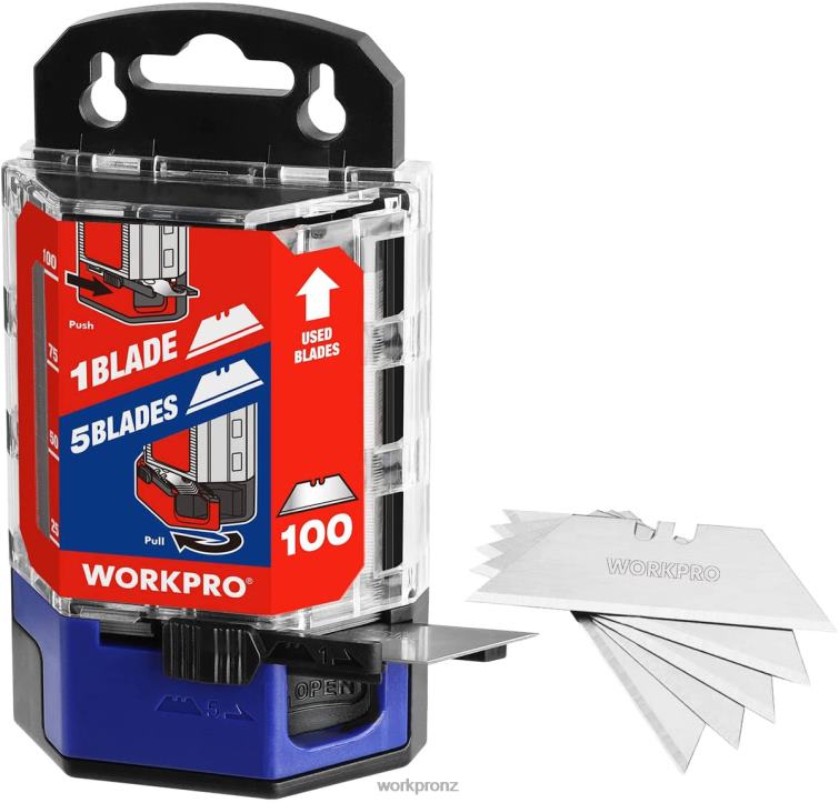 100 Pcs SK5 Carbon Steel Utility Knife Blades Replacement with Dispenser 8884L49 Red/Pink WORKPRO Tool