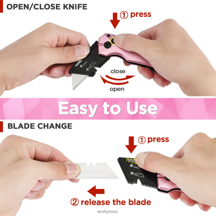 Folding Aluminum Utility Knife, 10 Extra Blades Include 8884L54 Pink WORKPRO Tool