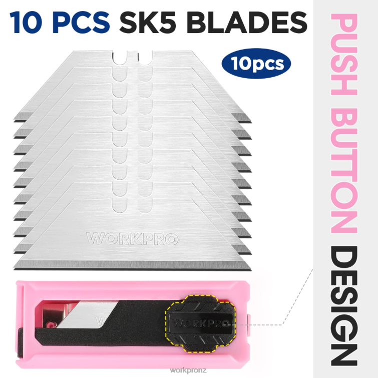 Folding Aluminum Utility Knife, 10 Extra Blades Include 8884L54 Pink WORKPRO Tool