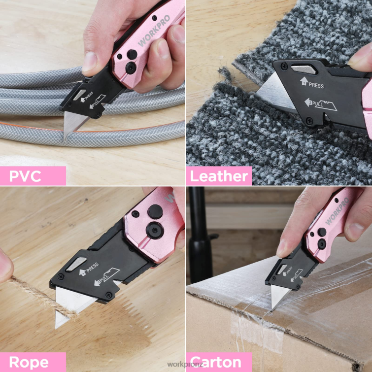 Folding Aluminum Utility Knife, 10 Extra Blades Include 8884L54 Pink WORKPRO Tool