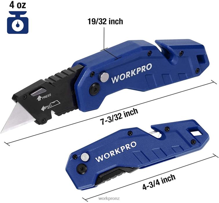 Folding Utility Knife Lightweight Nylon Handle Utility Cutter with 10-piece Extra Blades 8884L38 Red/Blue/Black WORKPRO Tool