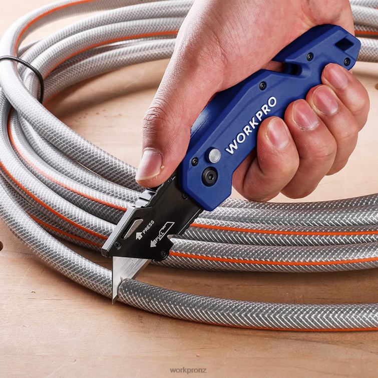 Folding Utility Knife Lightweight Nylon Handle Utility Cutter with 10-piece Extra Blades 8884L38 Red/Blue/Black WORKPRO Tool