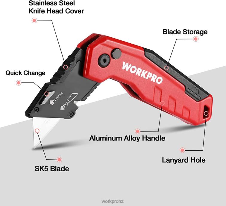Folding Utility Knife, Quick Change Box Cutte 13 Extra Blades Included 8884L52 Blue/Red/Pink WORKPRO Tool