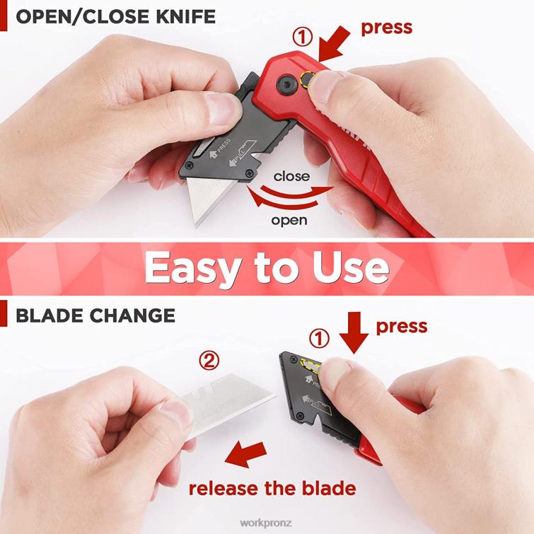 Folding Utility Knife, Quick Change Box Cutte 13 Extra Blades Included 8884L52 Blue/Red/Pink WORKPRO Tool