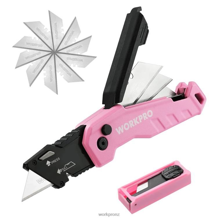 Folding Utility Knife, Quick Change Box Cutte 13 Extra Blades Included 8884L52 Blue/Red/Pink WORKPRO Tool