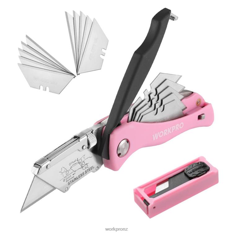 Folding Utility Knife, Quick Change Box Cutter, Razor Knife 8884L36 Pink WORKPRO Tool