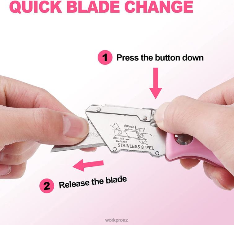 Folding Utility Knife, Quick Change Box Cutter, Razor Knife 8884L36 Pink WORKPRO Tool